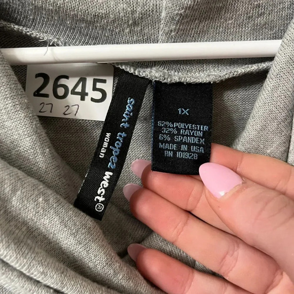 Saint Tropez West Womens Gray Sweater 1X Colorblock Cowl Neck Long Sleeve - Picture 2 of 9